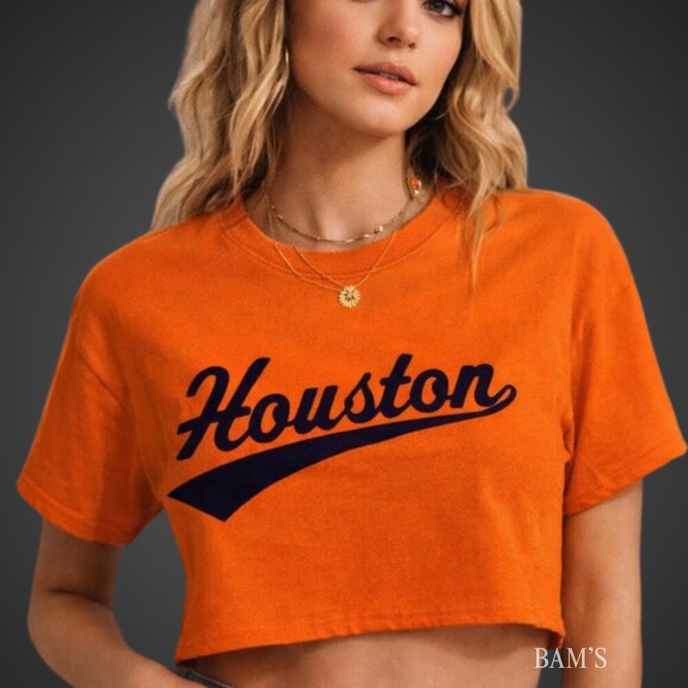 Houston Astros Crop Tee | Custom Bar-Made | Gildan Small | Orange